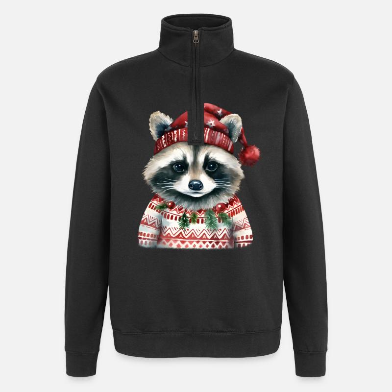 Herr Waschbär im Norweger-Pulli - Quarter-Zip-Sweatshirt - Schwarz