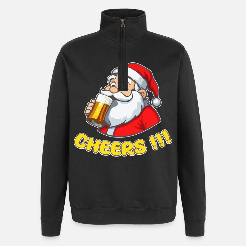 Weihnachtsmann mit Bier Cheers!!! - Quarter-Zip-Sweatshirt - Schwarz
