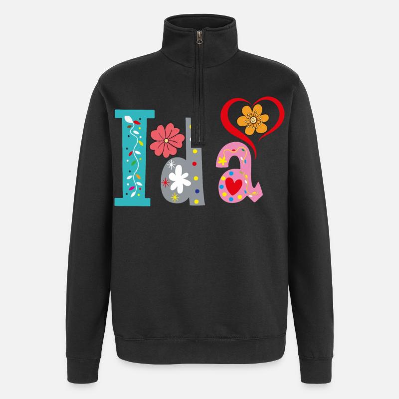Personalisierter Ida-Name - Quarter-Zip-Sweatshirt - Schwarz