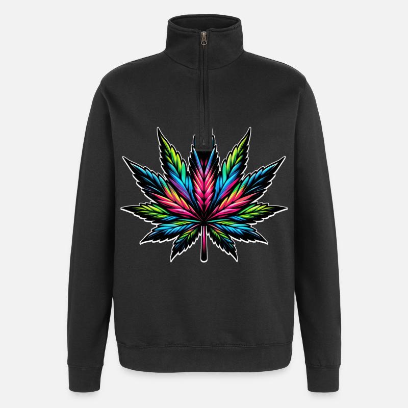 Cannabis Neon psychedelisches Design - Quarter-Zip-Sweatshirt - Schwarz