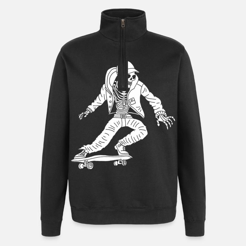 White skeleton on skateboard - Quarter-Zip Sweatshirt - black