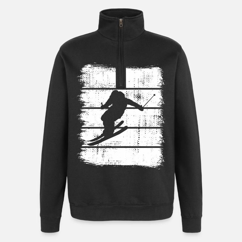 Dessin de skieur - Sweat à zip 1/4 - noir