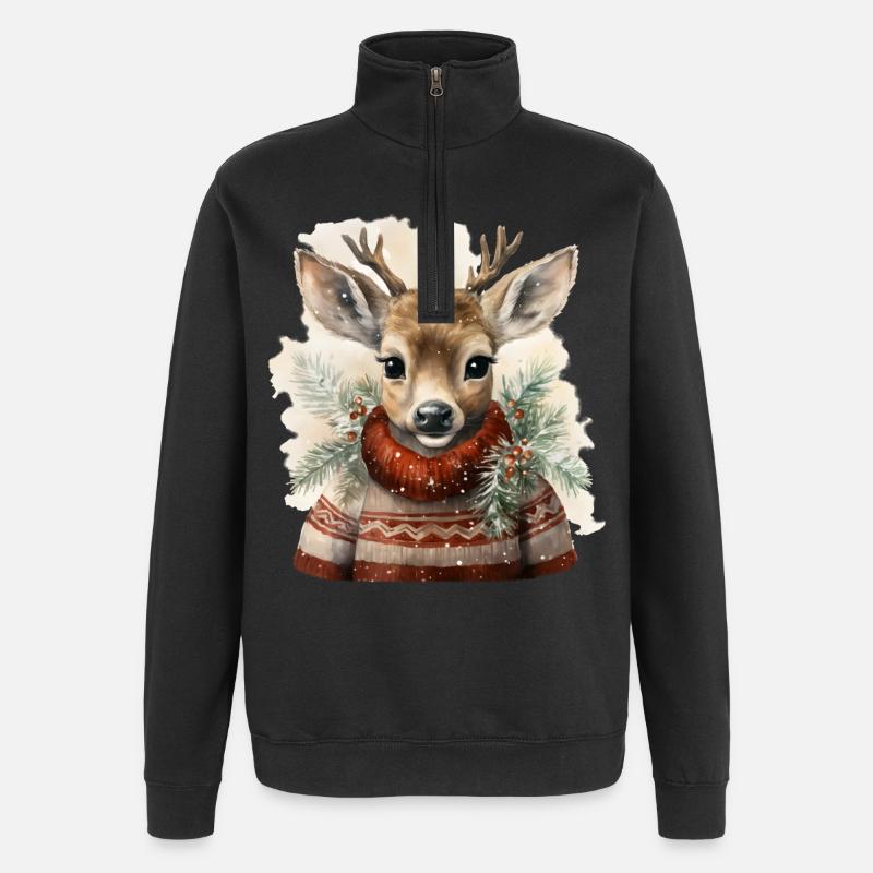 Hirsch im Winterpullover - Quarter-Zip-Sweatshirt - Schwarz