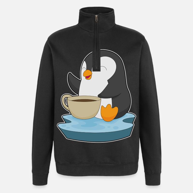 Pinguin Kaffee Tasse - Quarter-Zip-Sweatshirt - Schwarz