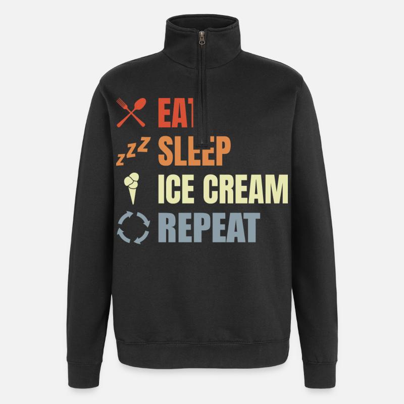 Essen Schlafen Eiscreme Wiederholen - Quarter-Zip-Sweatshirt - Schwarz