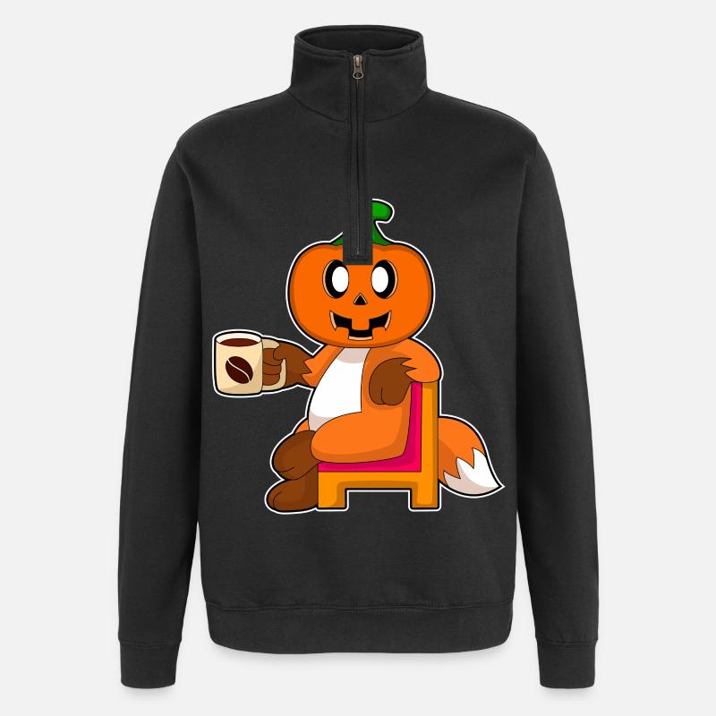 Fuchs Halloween Kürbis Kaffee - Quarter-Zip-Sweatshirt - Schwarz