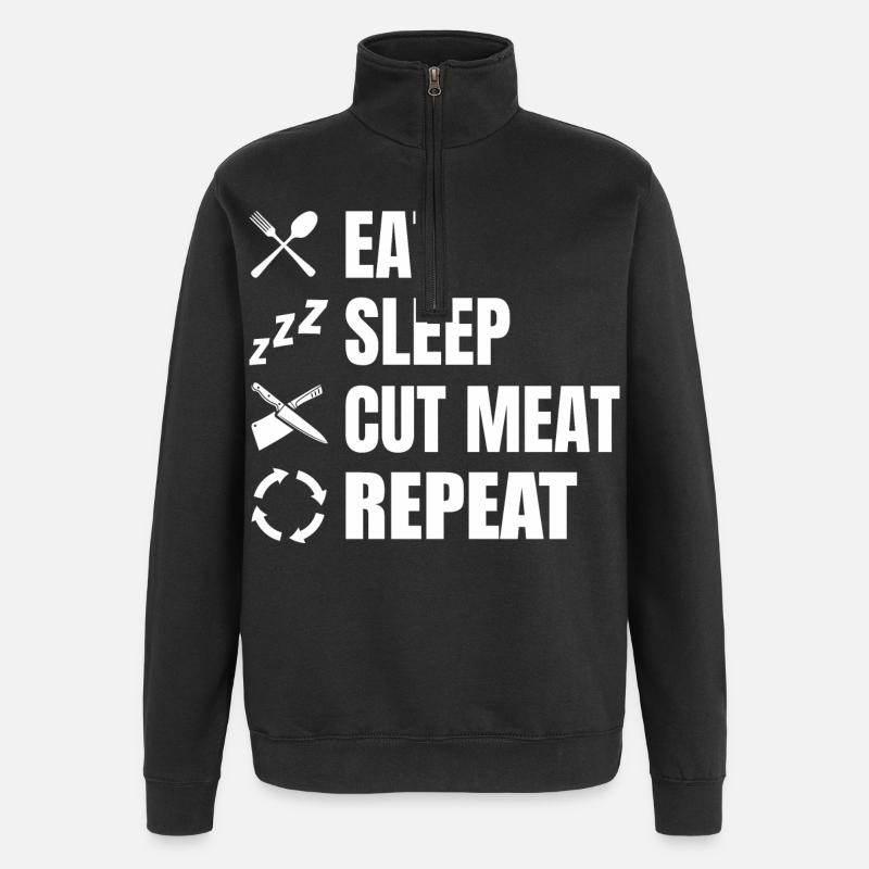 Manger, dormir, boucher, répéter - Sweat à zip 1/4 - noir