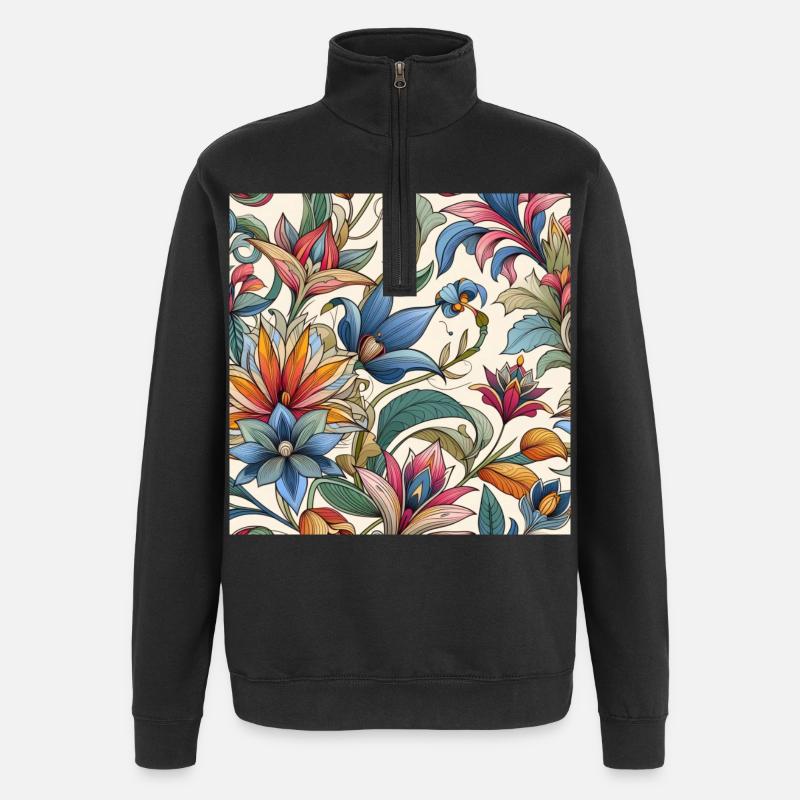 Bunte Pflanzenblumen - Quarter-Zip-Sweatshirt - Schwarz