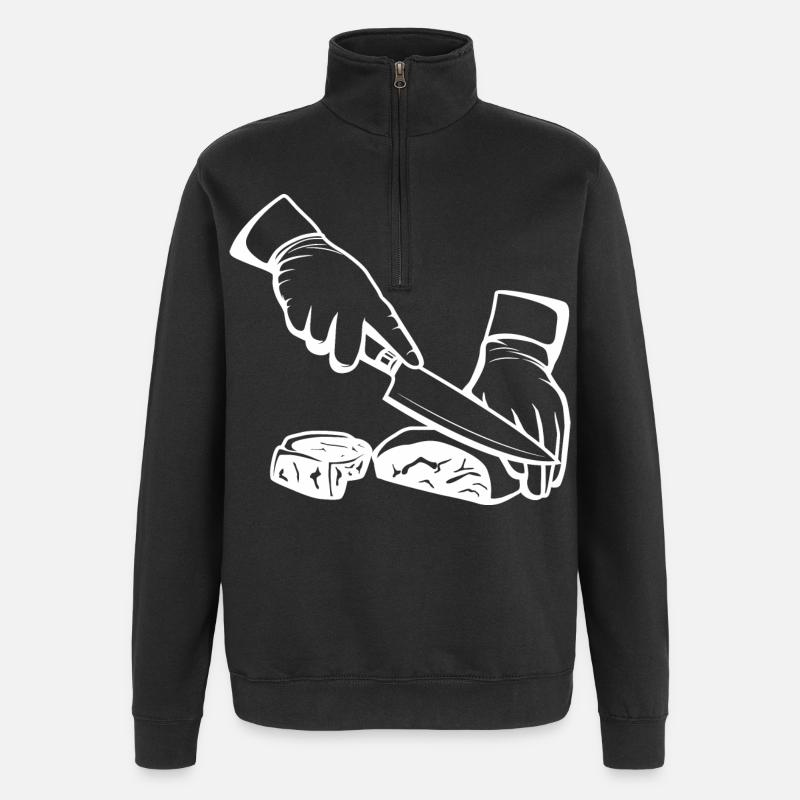Fleisch schneiden Skizze - Quarter-Zip-Sweatshirt - Schwarz