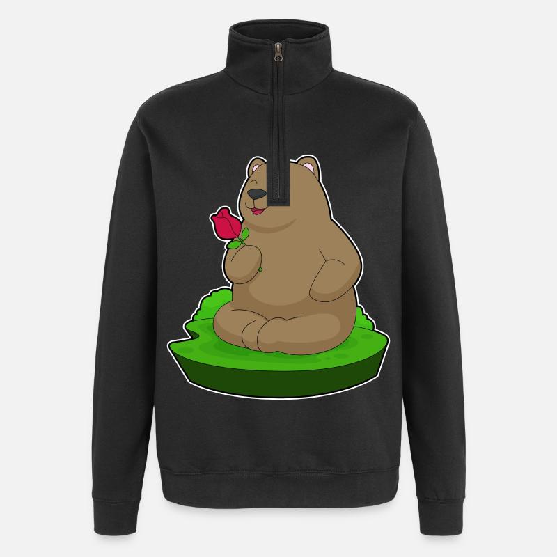 Bear Rose - Quarter-Zip Sweatshirt - black
