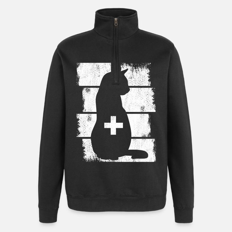 Katzen Tierarzt - Quarter-Zip-Sweatshirt - Schwarz