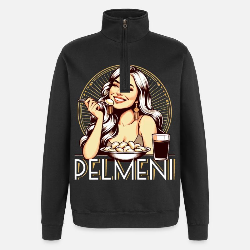 Pelmeni lecker Geschenk - Quarter-Zip-Sweatshirt - Schwarz