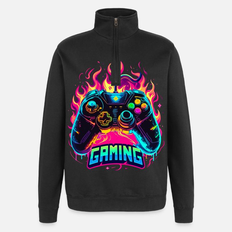 Gaming Controller Flames Art - Quarter-Zip Sweatshirt - black
