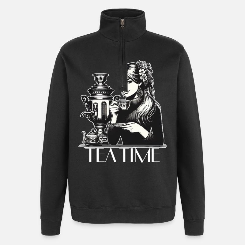 Samowar Teezeit Frau Geschenk - Quarter-Zip-Sweatshirt - Schwarz