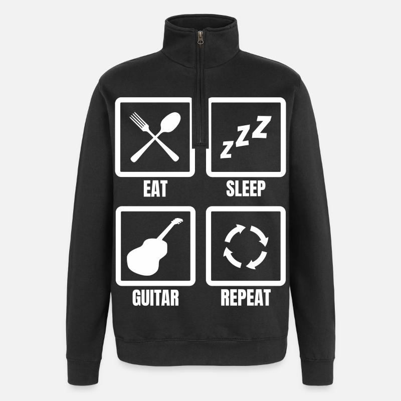 Eating Sleeping Guitar Repeat - Quarter-Zip Sweatshirt - black