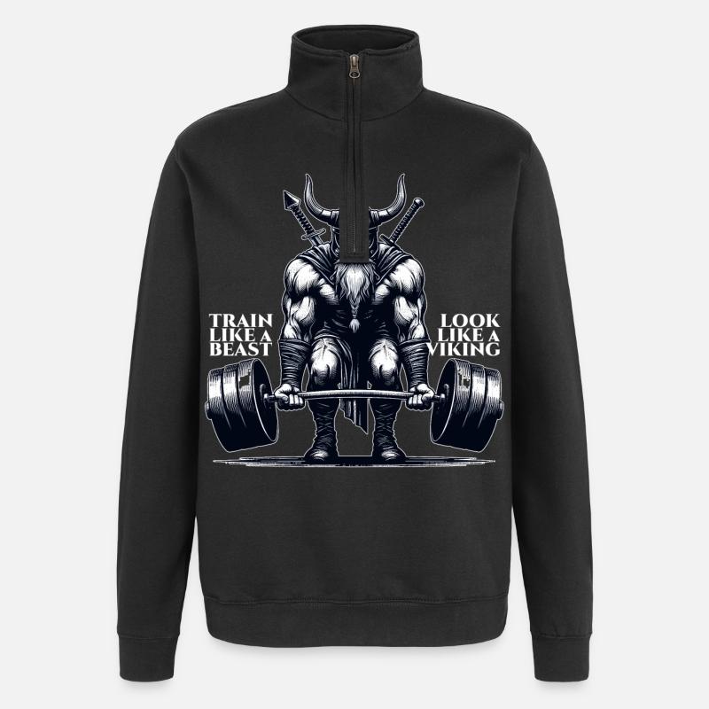 Wikinger Kreuzheben Geschenk - Quarter-Zip-Sweatshirt - Schwarz