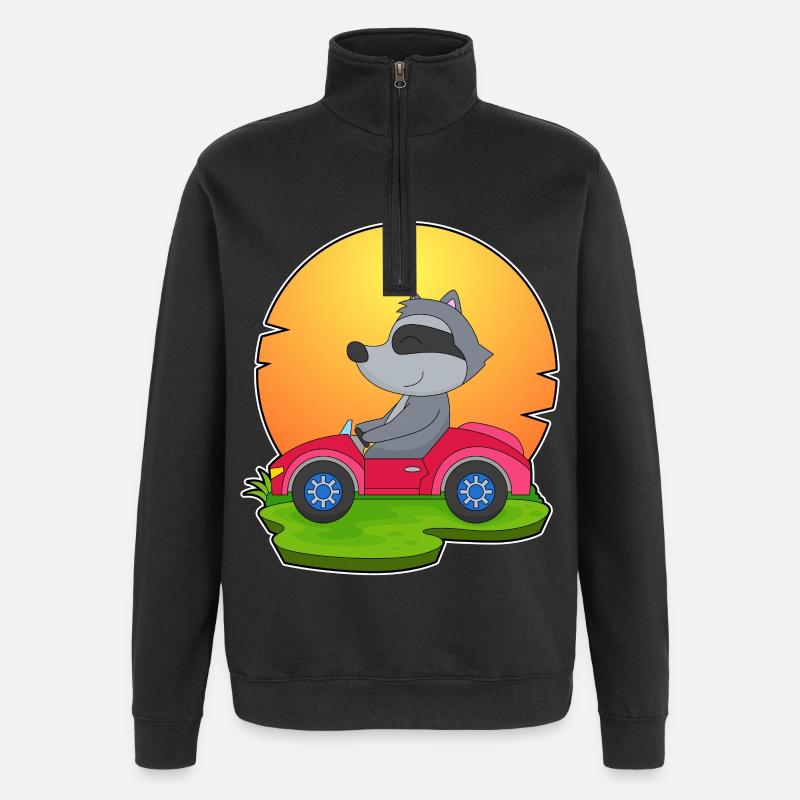 Waschbär Auto - Quarter-Zip-Sweatshirt - Schwarz