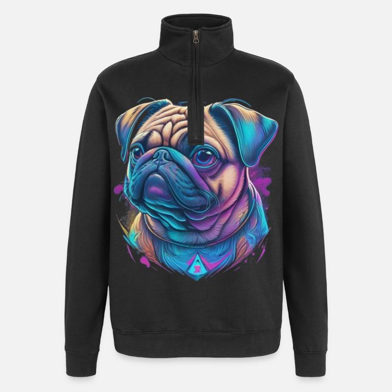 Mops Kopf - Quarter-Zip-Sweatshirt - Schwarz