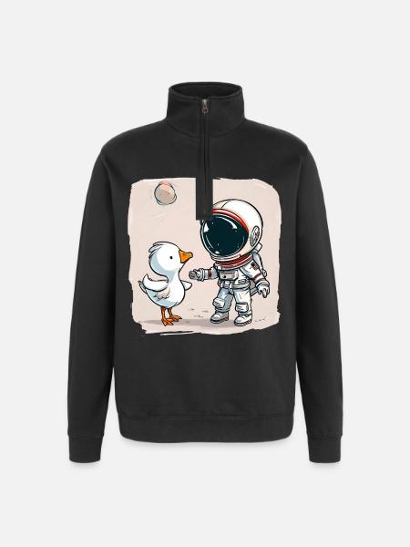 Cute Astronaut and Goose Cartoon Design | Space - Quarter-Zip Sweatshirt - black