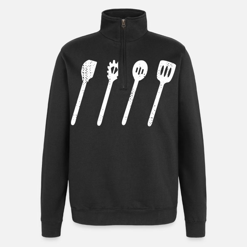 Wooden Spoon Set Drawing - Quarter-Zip Sweatshirt - black