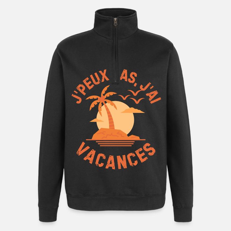 Palmiers coucher de soleil - Sweat à zip 1/4 - noir