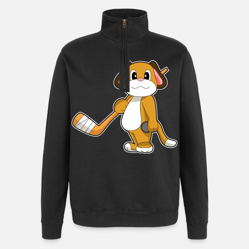 Hund Eishockey Eishockeyschläger - Quarter-Zip-Sweatshirt - Schwarz