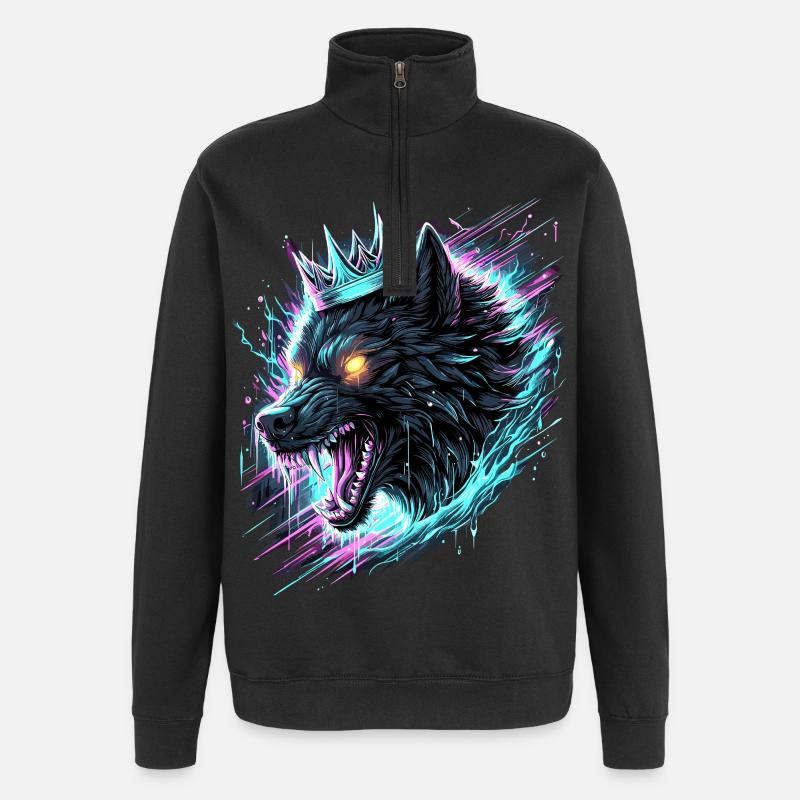 Königlicher Wolf Synthwave - Quarter-Zip-Sweatshirt - Schwarz