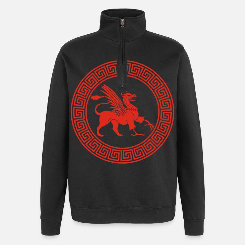 Griechisches rotes Greifsymbol - Quarter-Zip-Sweatshirt - Schwarz