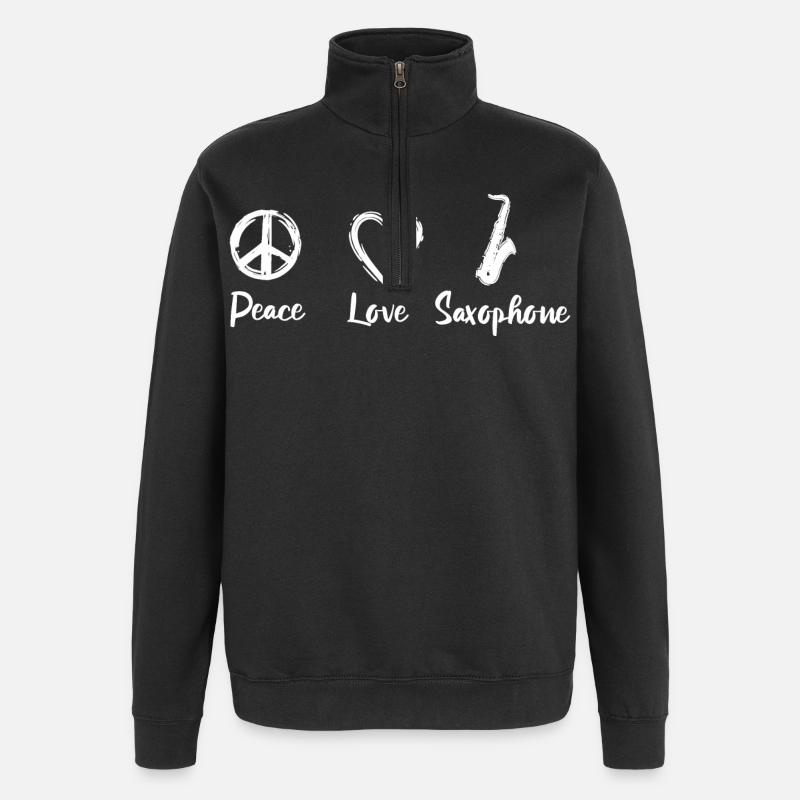Peace Love Saxophone - Quarter-Zip-Sweatshirt - Schwarz
