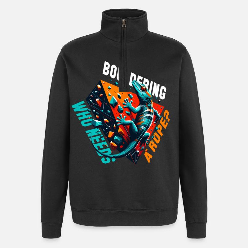 Bouldering Gecko Rope? Gift - Quarter-Zip Sweatshirt - black