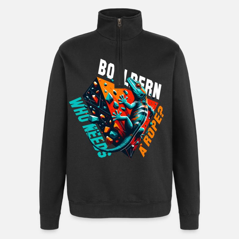Bouldern Gecko Seil? Geschenk - Quarter-Zip-Sweatshirt - Schwarz
