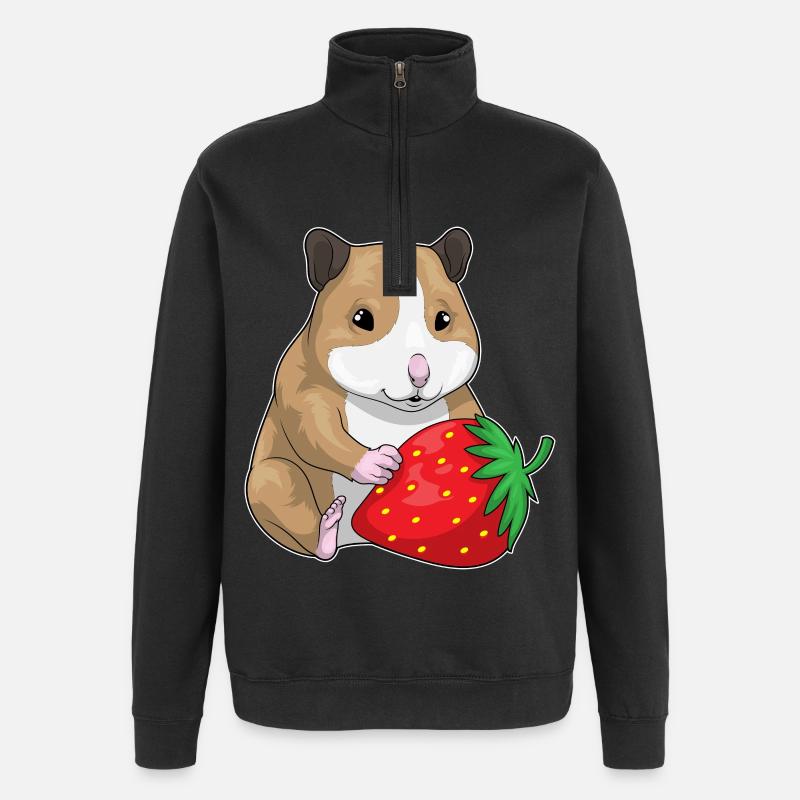 Hamster Fraise Fruit - Sweat à zip 1/4 - noir
