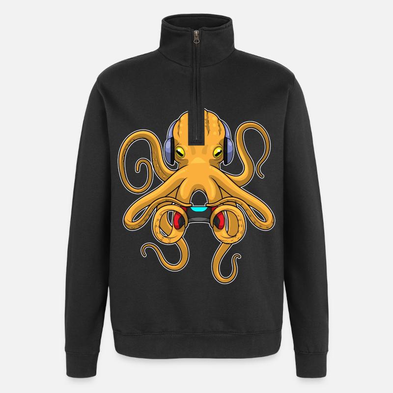 Krake Gamer Controller - Quarter-Zip-Sweatshirt - Schwarz