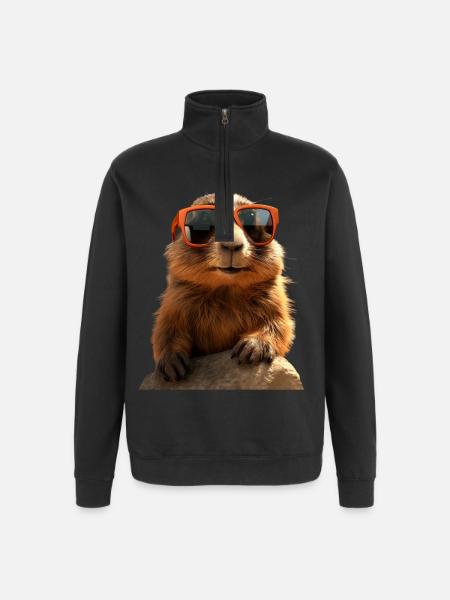 Murmeltier mit Sonnenbrille Nagetier Erdhörnchen - Quarter-Zip-Sweatshirt - Schwarz