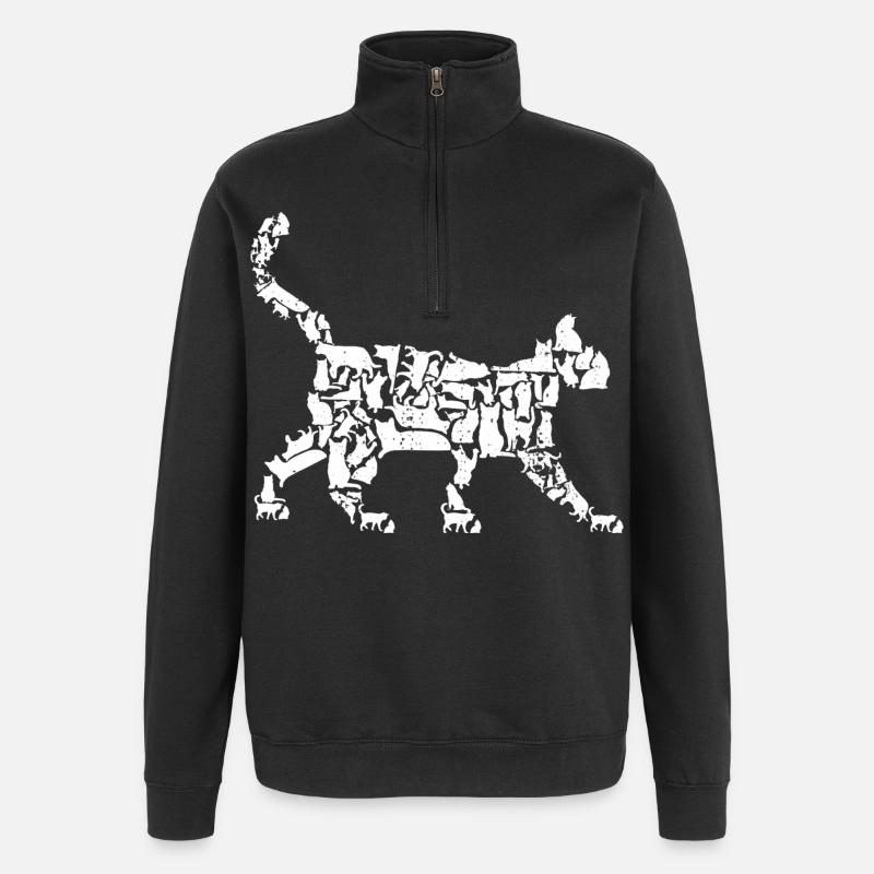 Dessin de chat - Sweat à zip 1/4 - noir