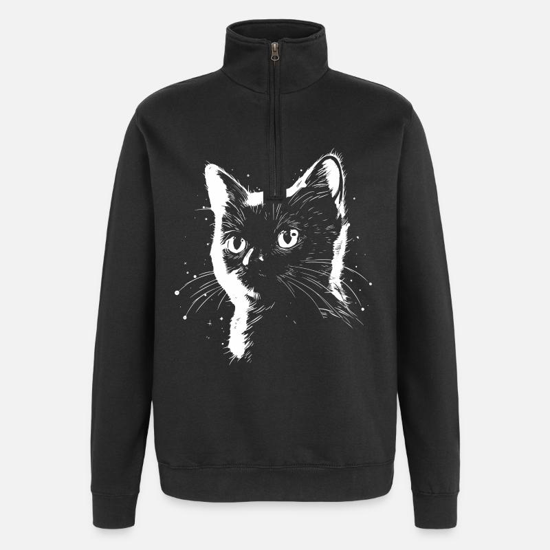 Dessin de chat - Sweat à zip 1/4 - noir