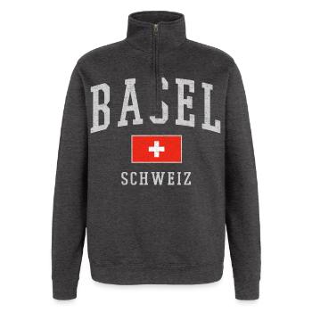 Basel Schweiz Emblem Druck - Quarter-Zip-Sweatshirt - Anthrazit - Vorne - AI Model Female 172 light (172cm) & AI Model Male 178 dark (178cm)