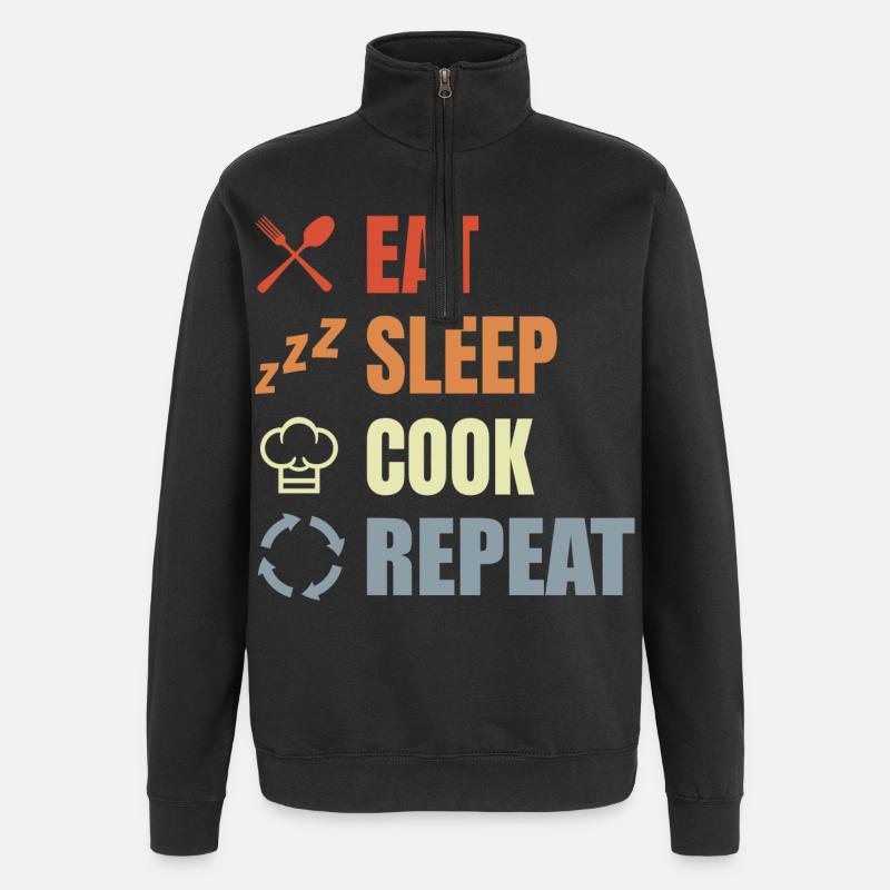 Essen Schlafen Kochen Wiederholen - Quarter-Zip-Sweatshirt - Schwarz
