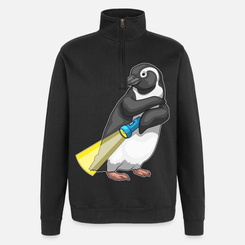 Lampe de poche pingouin - Sweat à zip 1/4 - noir