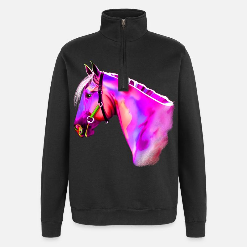 Neon-Pferdekopf Aquarell - Quarter-Zip-Sweatshirt - Schwarz