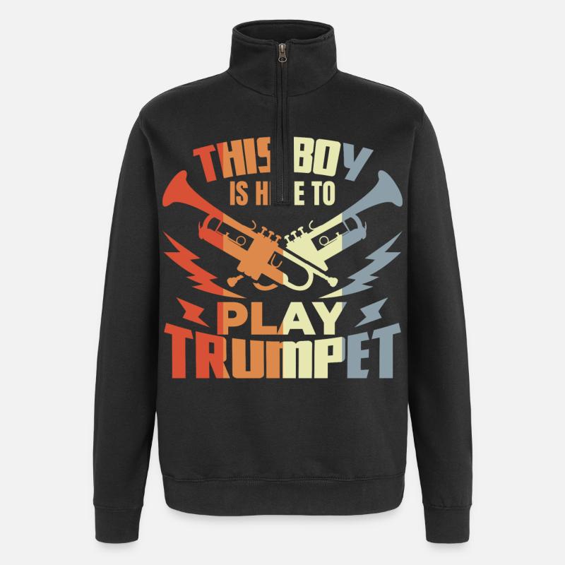 Junge der Trompete spielt - Quarter-Zip-Sweatshirt - Schwarz