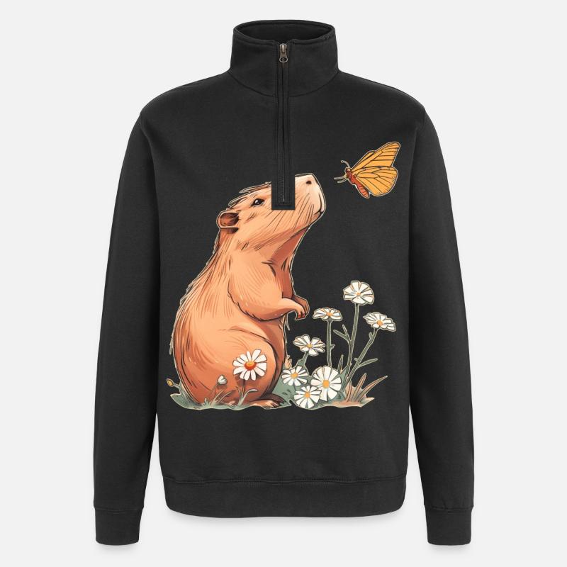Papillon Capybara - Sweat à zip 1/4 - noir