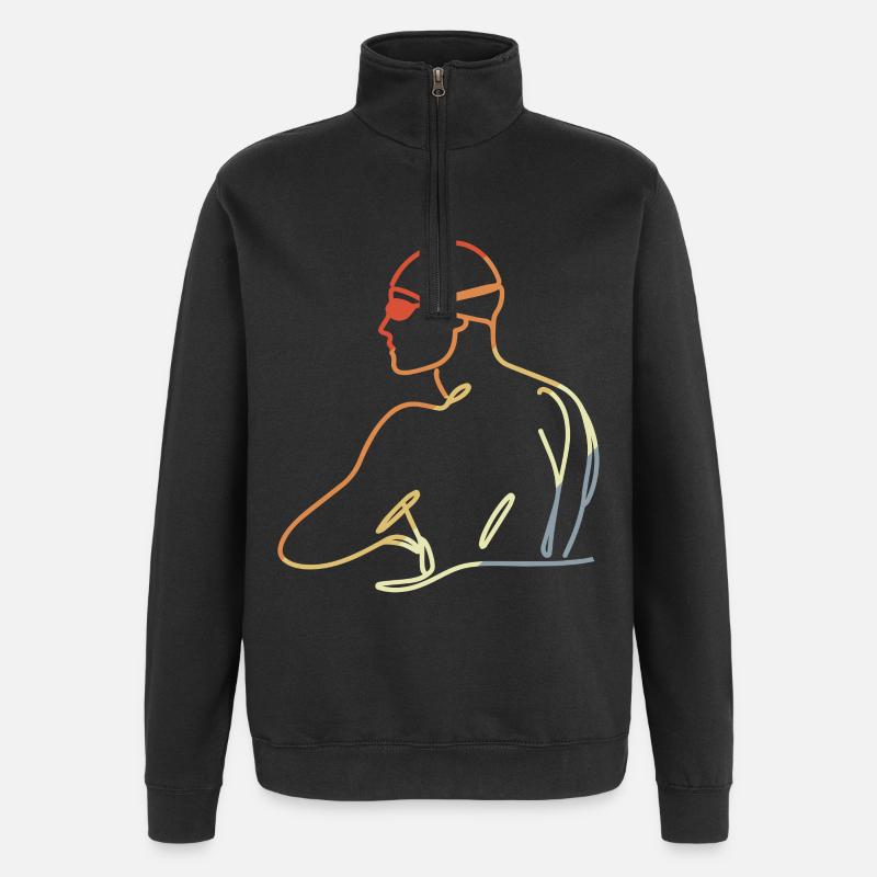 Dessin de nageur professionnel - Sweat à zip 1/4 - noir