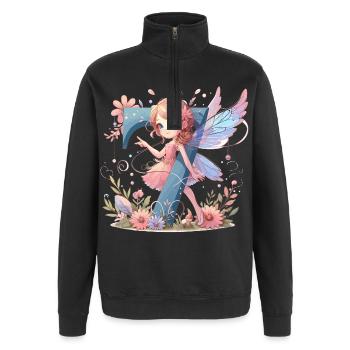 7 Years Fairy Elf Birthday Gift - Quarter-Zip Sweatshirt - black - Front - AI Model Female 172 light (172cm) & AI Model Male 178 dark (178cm)