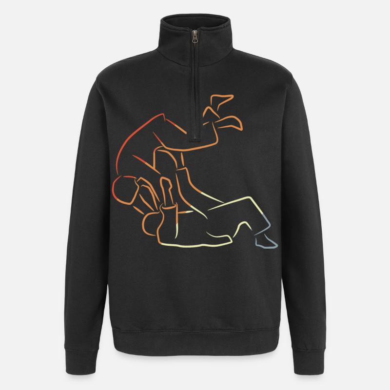 Dessin de combattant de judo - Sweat à zip 1/4 - noir