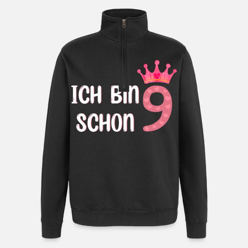 Ich bin schon 9 - Quarter-Zip-Sweatshirt - Schwarz
