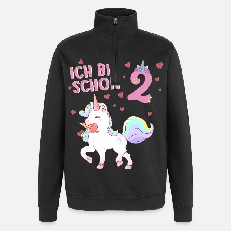 ich bin schon 2 Einhorn  - Quarter-Zip-Sweatshirt - Schwarz