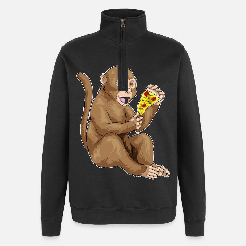 Affe Pizza - Quarter-Zip-Sweatshirt - Schwarz