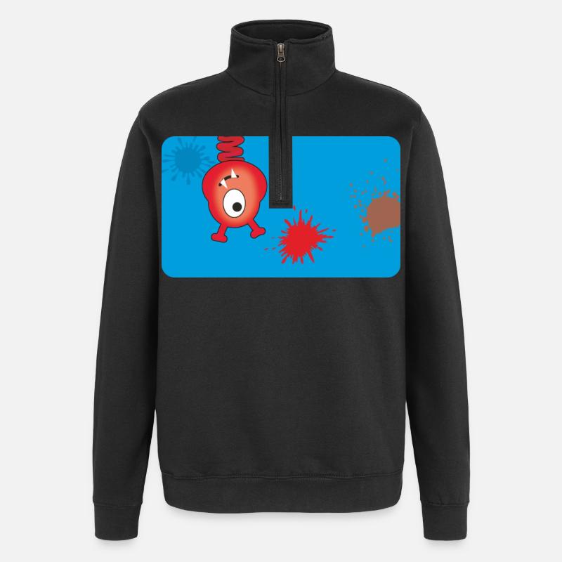 Rotes Monster & Farbkleckse - blau  - Quarter-Zip-Sweatshirt - Schwarz