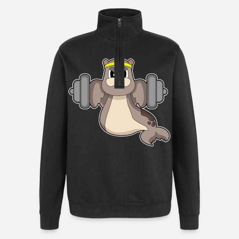 Seal Bodybuilder Haltère Musculation - Sweat à zip 1/4 - noir